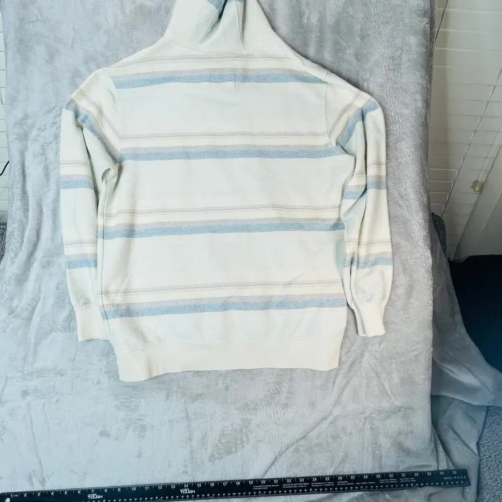 O’Neill Men’s Medium Cream Blue Striped Full Zip Hoodie Surf Skate Standard Fit
